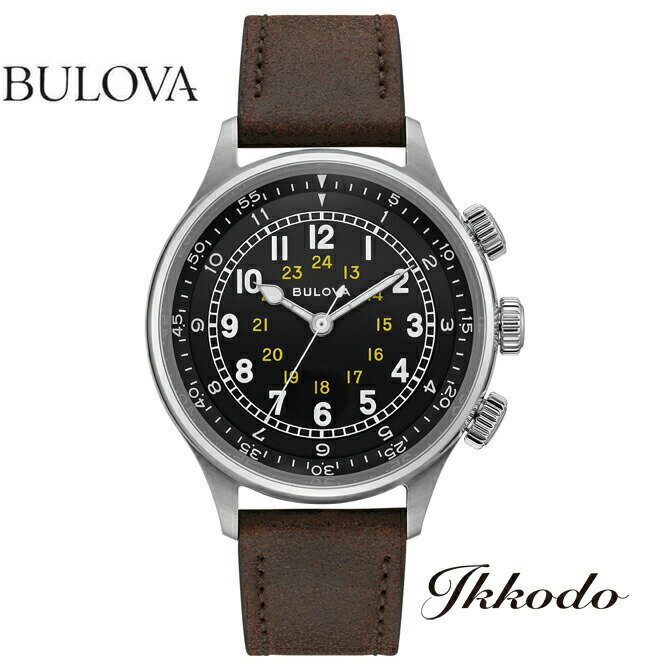 ブローバ 腕時計 メンズ ブローバ BULOVA　ミリタリー 自動巻き 42ミリ ブラック文字盤 ステンレスケース ブラウンカーフストラップ 3気圧防水 日本国内正規品 3年保証 96A245