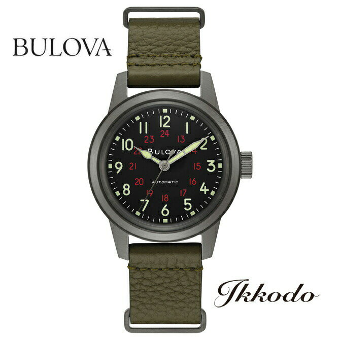 ブローバ 腕時計 メンズ ブローバ BULOVA ミリタリー 自動巻き 38ミリ ブラック文字盤 ステンレスケース グリーンカーフNATOストラップ 3気圧防水 日本国内正規品 3年保証 98A255