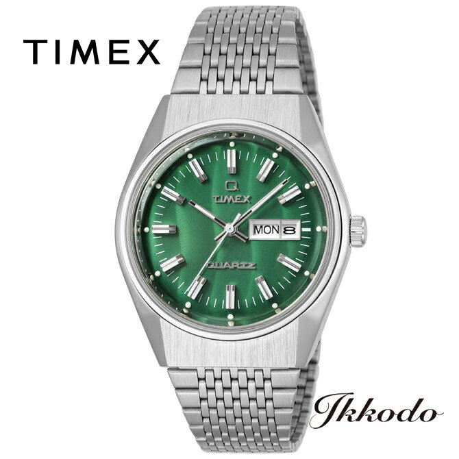 タイメックス TIMEX Q TIMEX Falcon Eye クォーツ ステンレスケース＆ブレス 38mm グリーン文字盤 5気圧防水 メンズ ウォッチ 腕時計 男性 紳士 日本国内正規品 1年保証 TW2U95400 送料無料