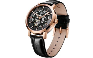 ロータリー☆ROTARY☆Greenwich☆グリニッジ☆ケースサイズ42mm☆ピンクゴールドプレーテッド☆カーフ押し(ブラック)ストラップ☆サファイアガラス☆GS05354/04☆【正規品】☆【あす楽】