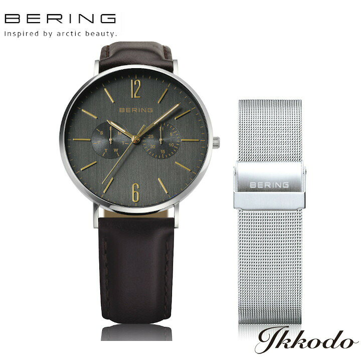 [일본 한정 교체용 가죽 밴드 부속]BERING 베링 Unisex Changes 쿼츠 40mm 3 기압 방수 손목시계 일본 국내 정규품 3년간 메이커 보증 14240-005 14240005