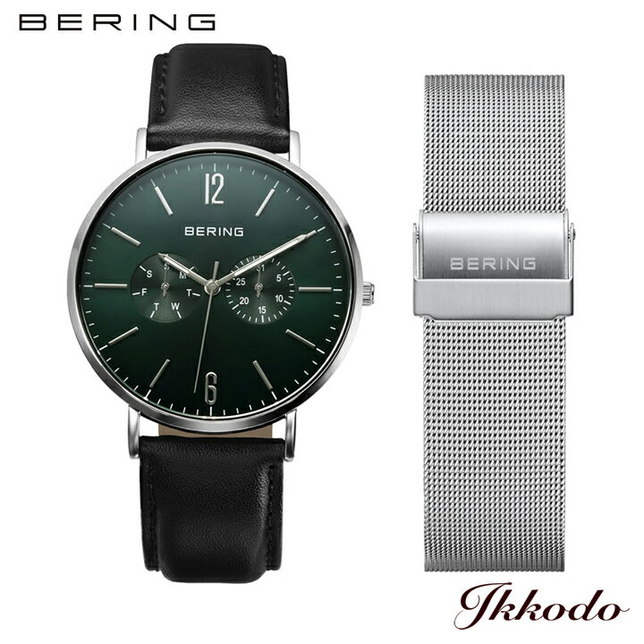 BERING ベーリング Changes Deep green ディープグリーン メッシュ替えベルト付き 40mm 3気圧防水 腕時計 正規品 3年間メーカー保証 14240-409【14240409】