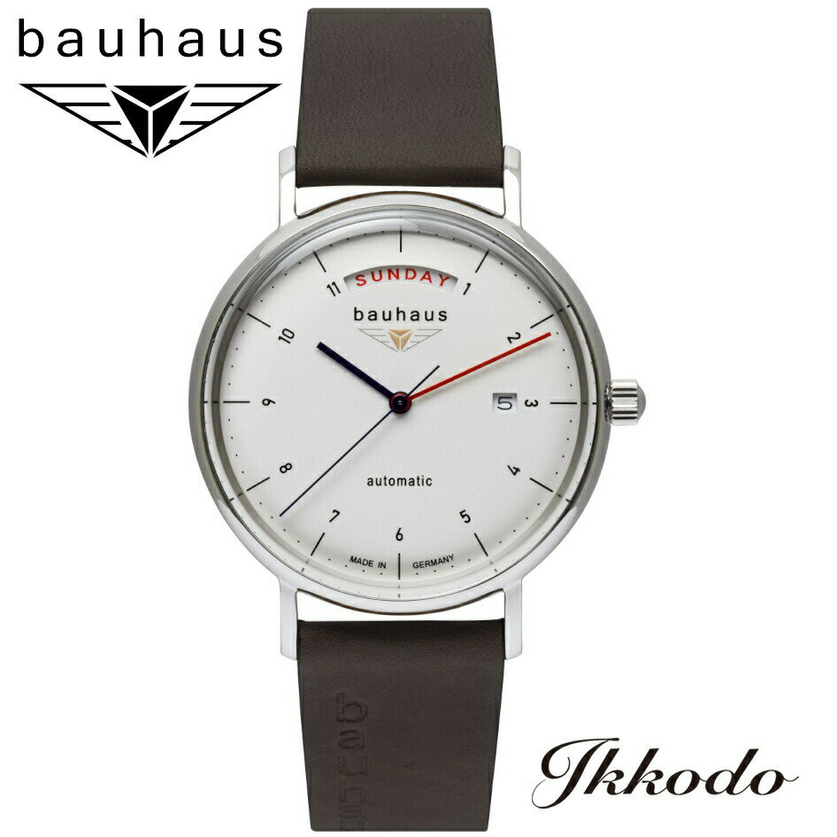 bauhaus バウハウス POINTtec（ポインテック社） 21621 Automatic 自動巻き ステンレスケース ダークブラウンイタリアンレザーバンド 41mm ホワイト文字盤 ドイツ製 5気圧防水 メンズ ウォッチ 腕時計 男性 紳士 日本国内正規品 2年保証 2162-1AT 【21621AT】