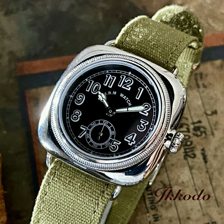 楽天城下町松本の時計店　一光堂M.R.M.W. モントルロロイ The Cushion Watch ザ・クッションウォッチ クォーツ ブラック文字盤 3気圧防水 正規品 1年保証 ミリタリーウォッチ CU-BL-02【CUBL02】