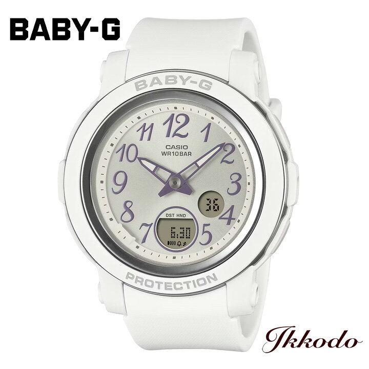 モデル名 BABY-GBGA-290 Series 番号 BGA-290SA-7AJF ムーブメント クォーツ 精度 平均月差：±15秒 電池寿命 約3年 ケース/ベゼル素材 樹脂 バンド 樹脂バンド ケースサイズ 横: 41.5mm 縦: 45.2mm 厚さ: 10.1mm 質量 33g 防水性 10気圧防水 構造 耐衝撃構造（ショックレジスト） ガラス 無機ガラス 機能特徴 ・ネオブライト ・ワールドタイム：世界48都市（31タイムゾーン、サマータイム設定機能付き）＋UTC（協定世界時）の時刻表示 ・ストップウオッチ（1/100秒（1時間未満）／1秒（1時間以上）、24時間計、スプリット付き） ・タイマー（セット単位：1秒、最大セット：24時間、1秒単位で計測） ・時刻アラーム5本・時報 ・ダブルLEDライト：文字板用LEDライト（スーパーイルミネーター、残照機能、残照時間切替（1.5秒/3秒）付き）、 LCD部用LEDバックライト（スーパーイルミネーター、残照機能、残照時間切替（1.5秒/3秒）付き） ・フルオートカレンダー ・操作音ON/OFF切替機能 ・12/24時間制表示切替 ・針退避機能（針が液晶表示と重なって見づらいときは、針を液晶表示の上から一時的に退避させることができます） 保証 1年間メーカー保証 商品説明 アクティブな女性のためのカジュアルウオッチBABY-GのBGA-290シリーズは、シンプルなラウンドケースと視認性の良いワイドフェイスが特長です。カラーはホワイトを採用し、インデックスには上品なアラビックフォントをメタリックカラーであしらいました。ベゼルリングには蒸着処理を施し、光沢のあるメタリック感を表現。耐衝撃構造と10気圧防水を備え、軽量で快適な装着感により、日常からアクティブシーンまで安心して使えるモデルです。 価格 15,950円(税込)BABY-G BGA-290 Series