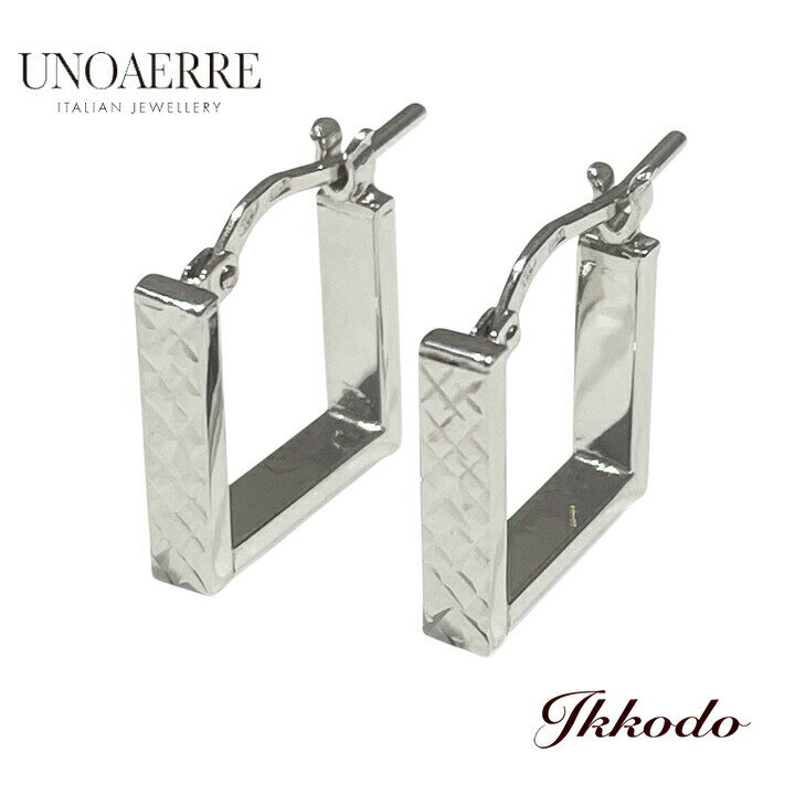 Amethyst - UNOAERRE ウノアエレ K18 ホワイトゴールド スクエア型 フープピアス 正規品 31777