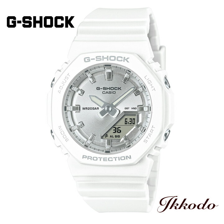 モデル名 G-SHOCK ANALOG-DIGITAL 番号 GMA-P2100VA-7AJF ムーブメント クォーツ 精度 平均月差±15秒 ケース/ベゼル材質 樹脂／樹脂（バイオマスプラスチック） ガラス 無機ガラス 構造 耐衝撃構造（ショックレジスト） ケースサイズ 縦:46mm 横:40.2mm 厚さ:11.2mm 重量 40.0g 防水 20気圧防水 時計機能 ワールドタイム世界48都市、ストップウオッチ、タイマー、アラーム、ダブルLEDライト、フルオートカレンダー、操作音ON/OFF切替機能、12/24時間制表示切替、針退避機能（針が液晶表示と重なって見づらいときは、針を液晶表示の上から一時的に退避させることができます） 保証 1年間メーカー保証 価格 18,150円(税込)