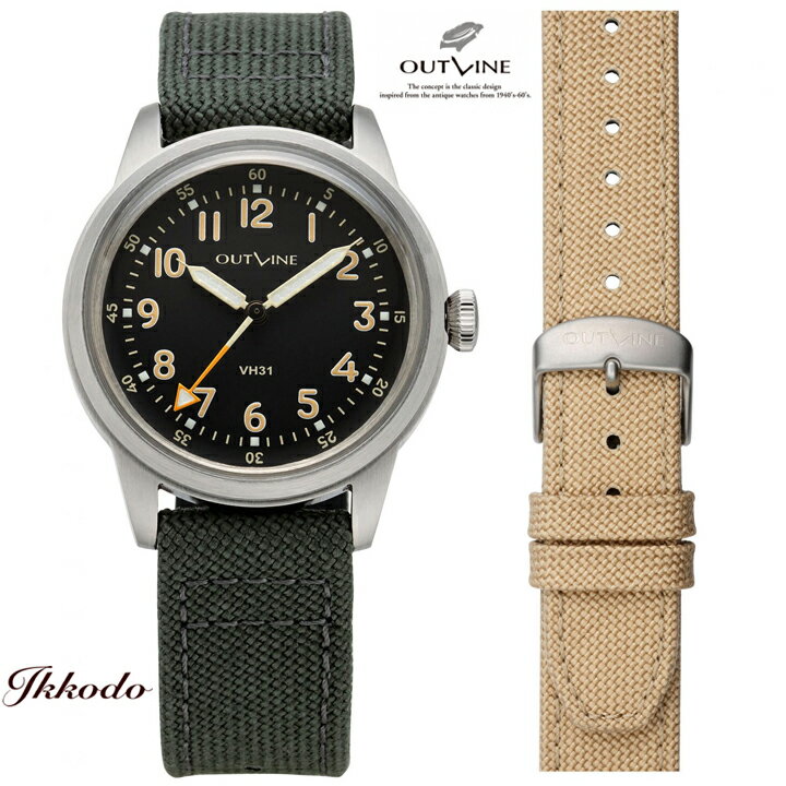 アウトライン ミリタリーType1950(12時間表示 ブラック) OUTLINE Military Type 1950(12-hour dial BLACK ) スイープセコンド付き クォーツ 36mm 5気圧防水 腕時計 正規品 YK20263-12-1BK YK20263121BK