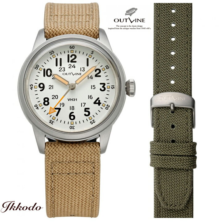 アウトライン ミリタリーType1950(24時間表示 ホワイト) OUTLINE Military Type 1950(24-hour dial WHITE) スイープセコンド付き クォーツ 36mm 5気圧防水 腕時計 正規品 YK20263-24-1WH YK20263241WH