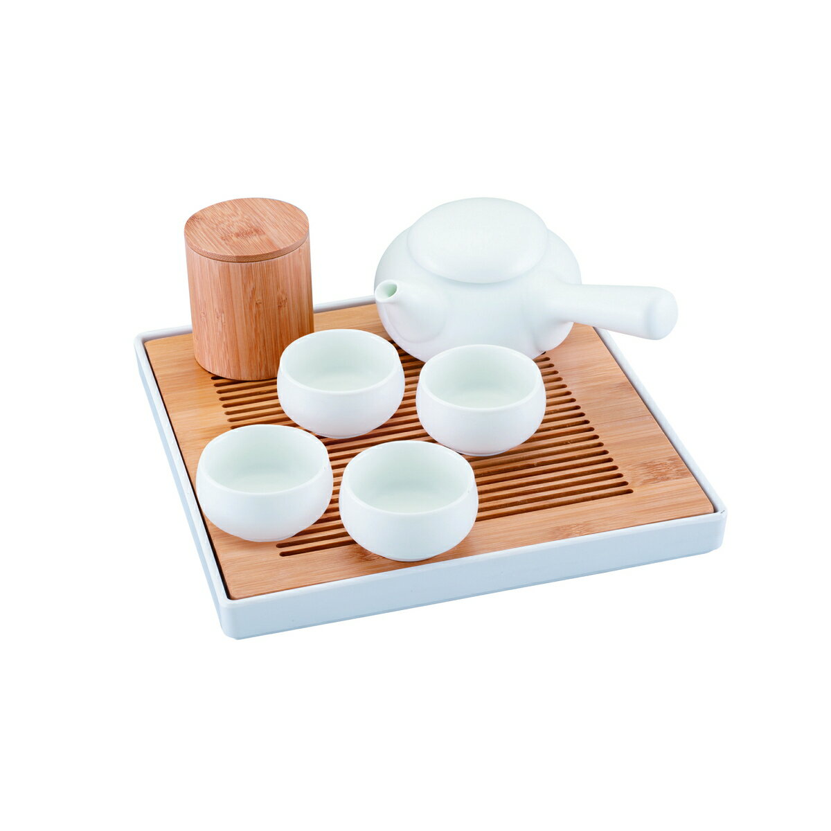 【エントリーでP5倍◆】カンダ カジュアル中国茶器セット マットホワイト （茶盤1茶壷1茶缶1茶杯4） キ..