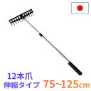 レーキ 伸縮式 全長75-125cm トンボ 熊手 集草 庭掃除 12本爪 ヘッド41cm 軽量 丈夫 日本製 コンパル