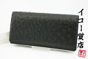 オーストリッチ ★未使用・保管品 二つ折り長札入れ カードポケット付 ブラック 【中古】7069(4)