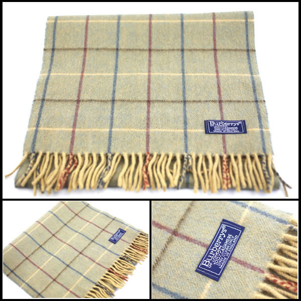 バーバリー　★希少カラー　カシミア100%　マフラー　カーキ系チェック柄　未使用・保管品　プレゼント最適　【中古】7285 2