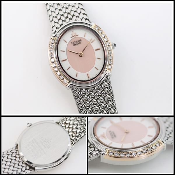 セイコー　クレドール　★希少モデル　美品　GSWE986　シグノ　18KTダイヤベゼル　レディース　クオーツ　【中古】7338