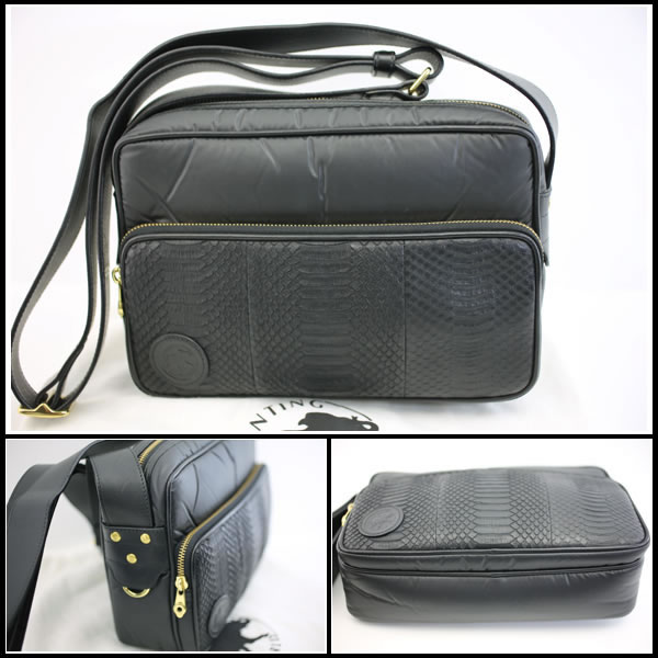 ハンティングワールド　★極希少モデル　未使用・保管品　バチュークロス×パイソン　クロスボディショルダーバッグ　【中古】7386