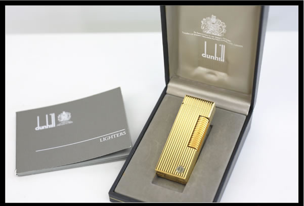 ダンヒル　★希少　着火良好　ローラガスライター　RL1402　ストライプデザイン　ゴールド　美品　【中古】 7428 2