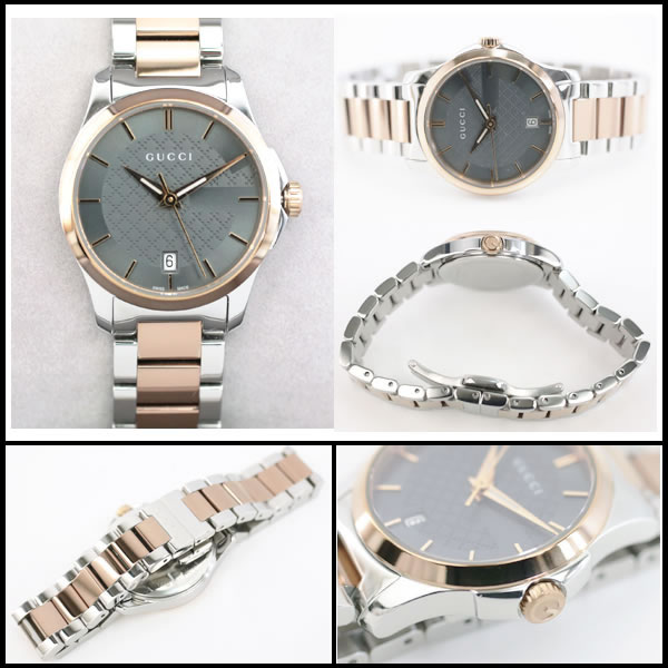 グッチ　★極希少モデル　極美品　Gタイムレス　126.5　レディース　コンビカラー　クオーツ　グレーダイヤル　【中古】7489