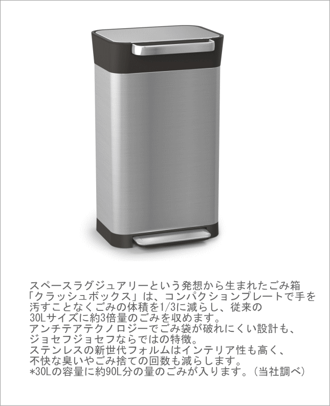 ジョセフジョセフ クラッシュボックス 20L 2個セット ステンレス ダストボックス ゴミ箱 家庭用 業務用 ごみの体積を減す Joseph Jopseh お洒落 ごみ箱