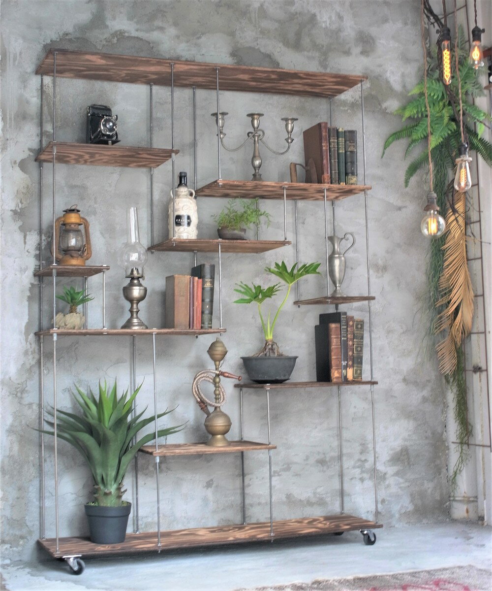 SALEwood iron shelf 1740*1200*300（アイアン 棚 ラック シェルフ 鉄 木 収納棚 アンティーク ウォールシェルフ オープンラック 両面棚 商品棚 デイスプレイ）