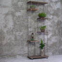 wood iron shelf 1300*450*210〈グレイッシュカラー〉（アイアン 棚 ラック シェルフ ウッド 家具 鉄 木 収納棚 アンティーク ビンテージ シャビー インダストリアル オープンラック 両面棚 段違い棚 多肉植物 観葉植物）