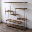 テレビCM掲載wood iron shelf 1060*910*225〈ブラウン〉（アイアン 棚 ラック シェルフ 鉄 木 収納棚 アンティーク ウォールシェルフ オープンラック 両面棚 商品棚 デイスプレイ）