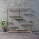 wood iron shelf 1150*1200*225〈グレイッシュカラー〉（アイアン 棚 ラック シェルフ 鉄 木 収納棚 アンティーク ウォールシェルフ オープンラック 両面棚 商品棚 デイスプレイ）