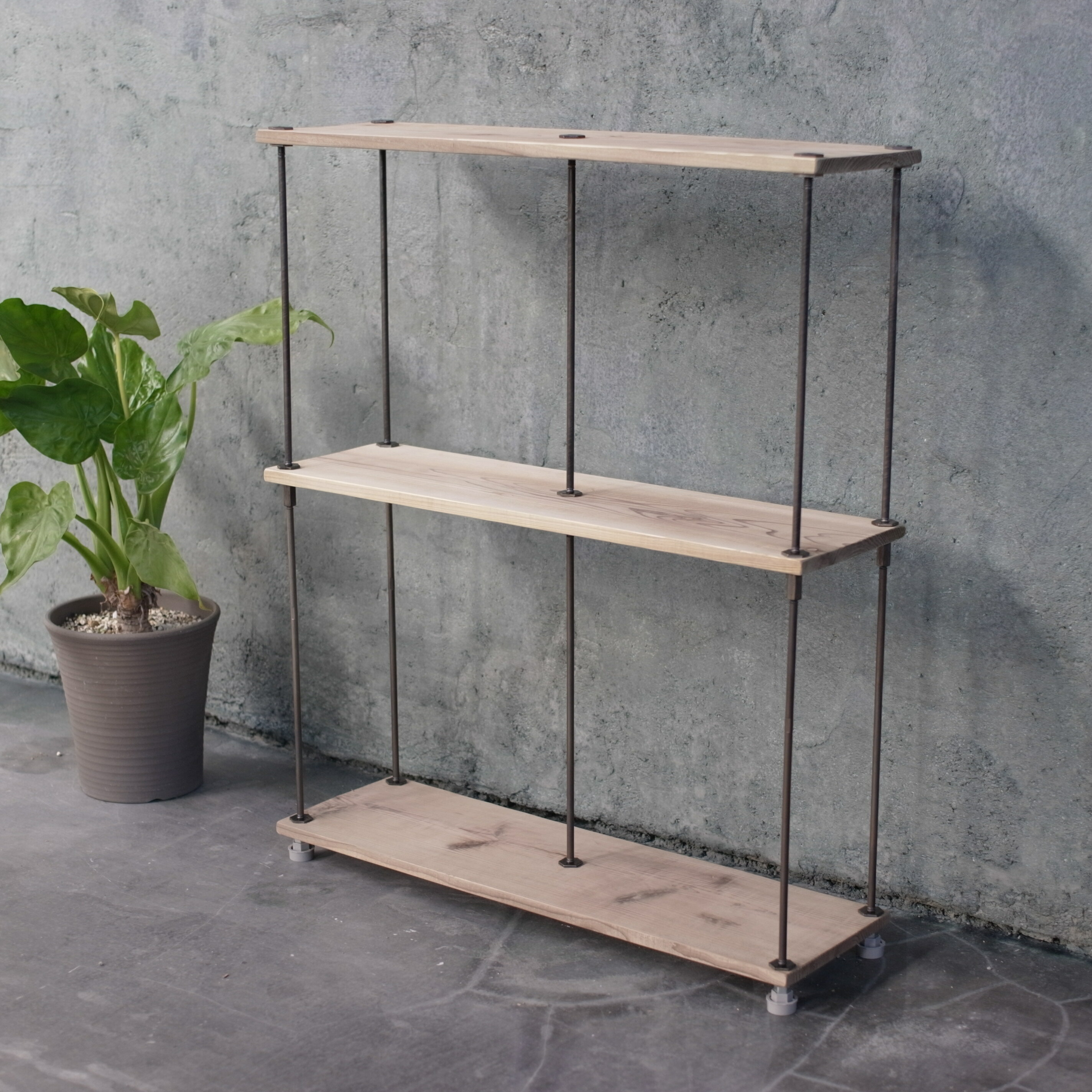 テレビCM掲載wood iron shelf 710*600*225〈サンドカラー〉（アイアン 棚 ラック シェルフ ウッド 鉄木収納棚アンティークビンテージシャビーインダストリアルオープンラック両面棚段違い棚多肉植物観葉植物）