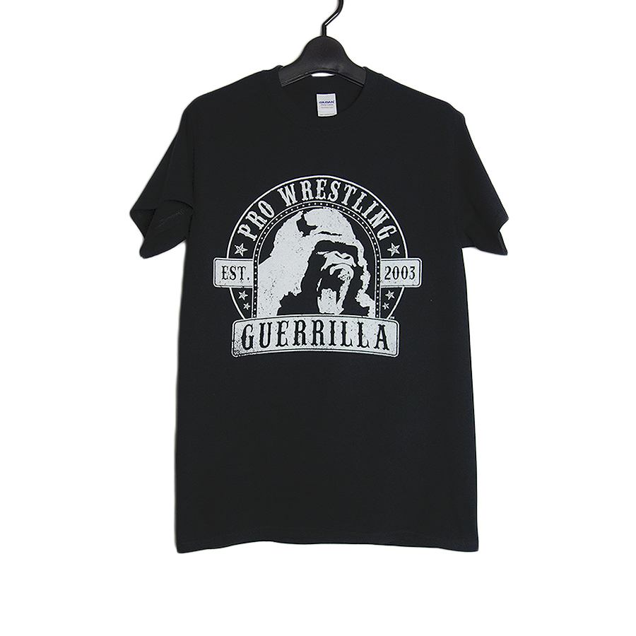 【新品】プロレス Tシャツ PWG プロレスリング・ゲリラ プリントTシャツ 黒 半袖 メンズ Sサイズ トップス ティーシャツ デッドストック GUERRILLA ゴリラロゴ