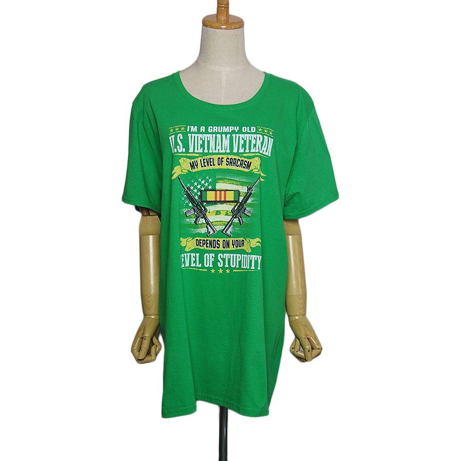 【中古】レディース プリント Tシャツ サイズ3XL 古着 緑 グリーン U.S. VIETNAM VETERAN ミリタリー ユーズド ティーシャツ 大きい BIG フルーツオブザルーム Tシャツ 【異国屋】