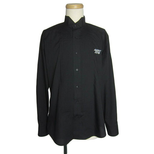 【中古】フロントプリーツ 刺繍入り ウイングカラーシャツ メンズM 古着 長袖 タキシードシャツ