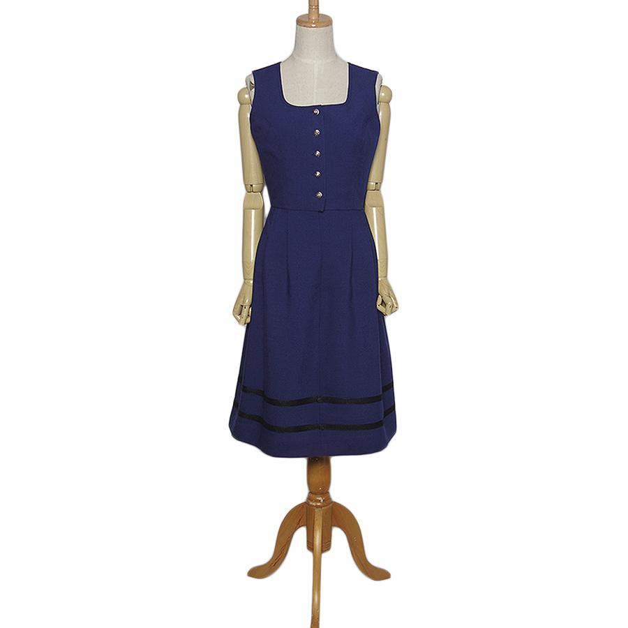 チロルワンピース ディアンドル 紺色系 ドレス レディース Lサイズ位 ヨーロッパ 民族衣装 古着 ワンピース