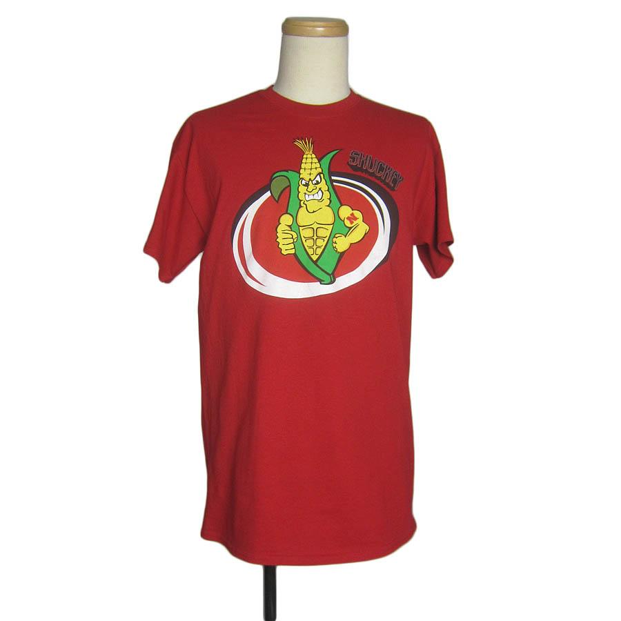 【中古】GILDAN ティーシャツ プリントTシャツ とうもろこし キャラクター アメリカ輸入古着 赤 メンズ..