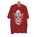 【新品・アウトレット】Tシャツ FRUIT OF THE LOOM スカル フリーメイソン プリントTシャツ ティーシャツ 赤色 半袖 メンズ XLサイズ