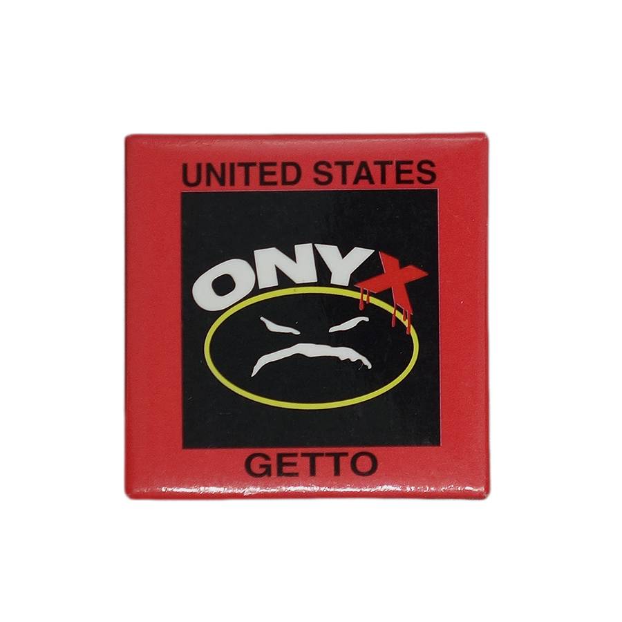 アメリカ製 ONYX 缶バッジ ハードコア ヒップホップ グループ 缶バッチ 90's レトロ ビンテージ ピンバッジ ラッパー ピンバッチ 正方形 バッヂ