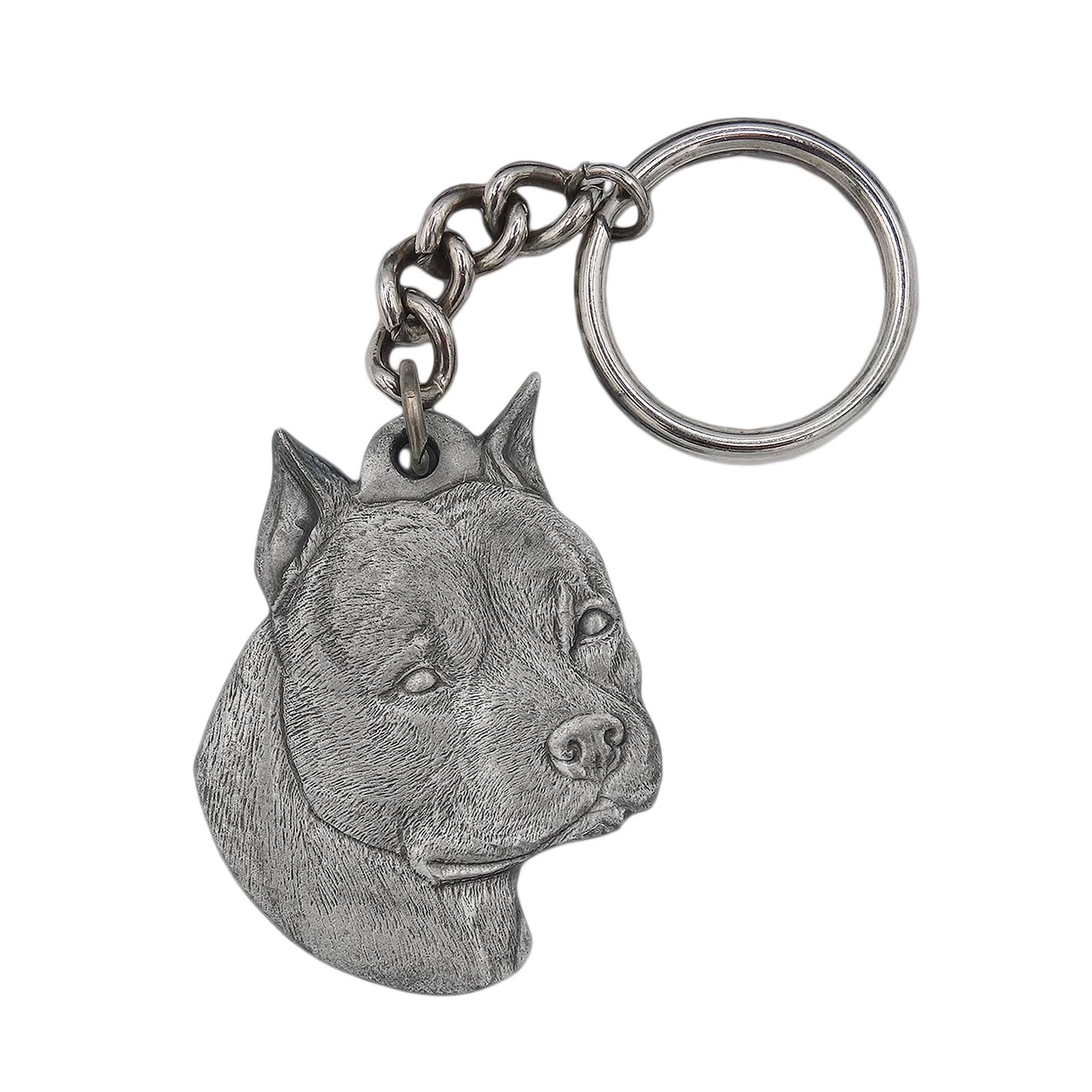 【中古】アメリカ Rawcliffe 1983 ヴィンテージ 犬 キーホルダー ピューター アメリカン・スタッフォードシャー キーリング 動物