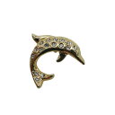 【中古】イルカ ピンズ フランス輸入雑貨 ラインストーン装飾 金色 動物 ピンバッジ アクセサリー