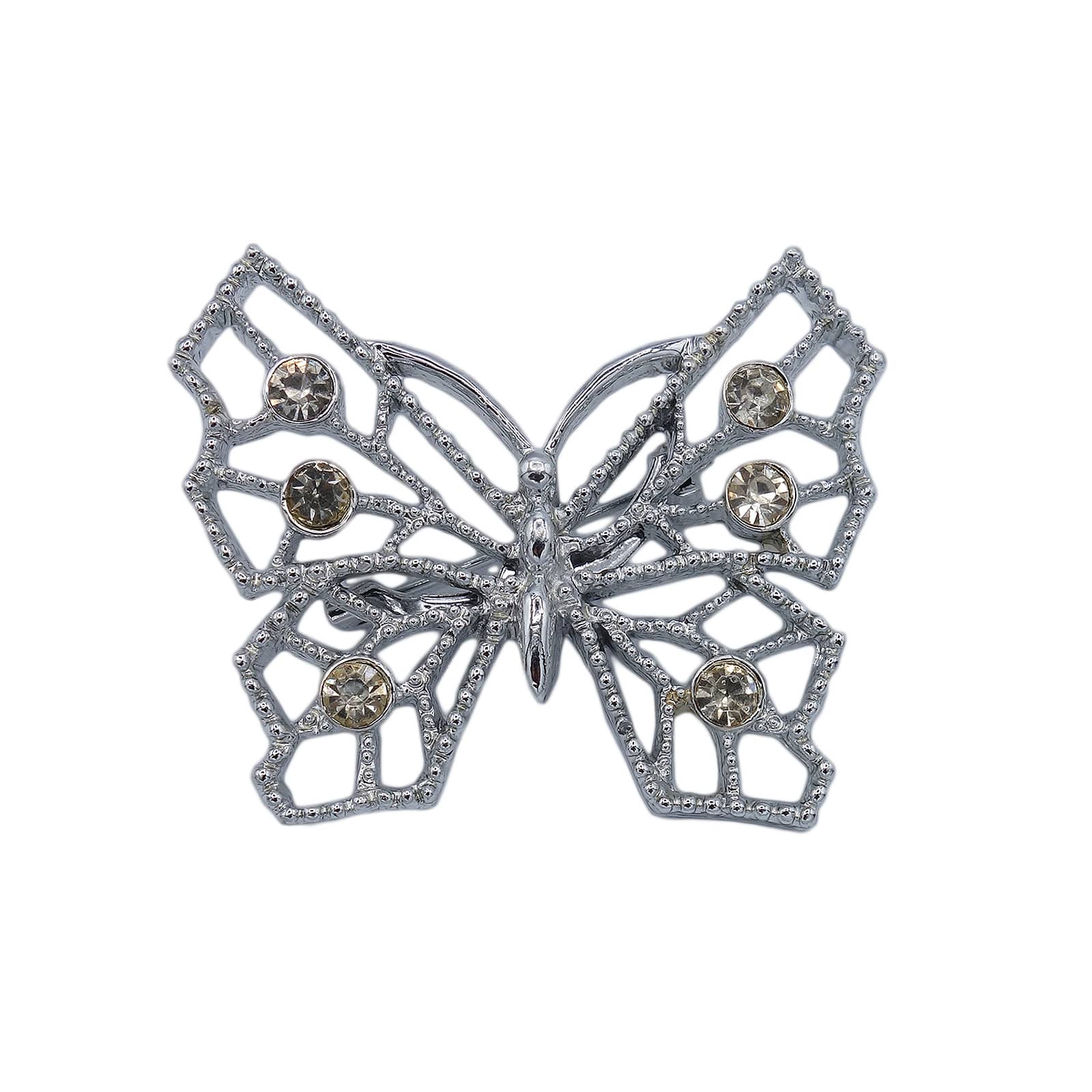 【中古】蝶 ブローチ ピンバッチ アメリカ輸入雑貨 ラインストーン装飾 ピンバッジ