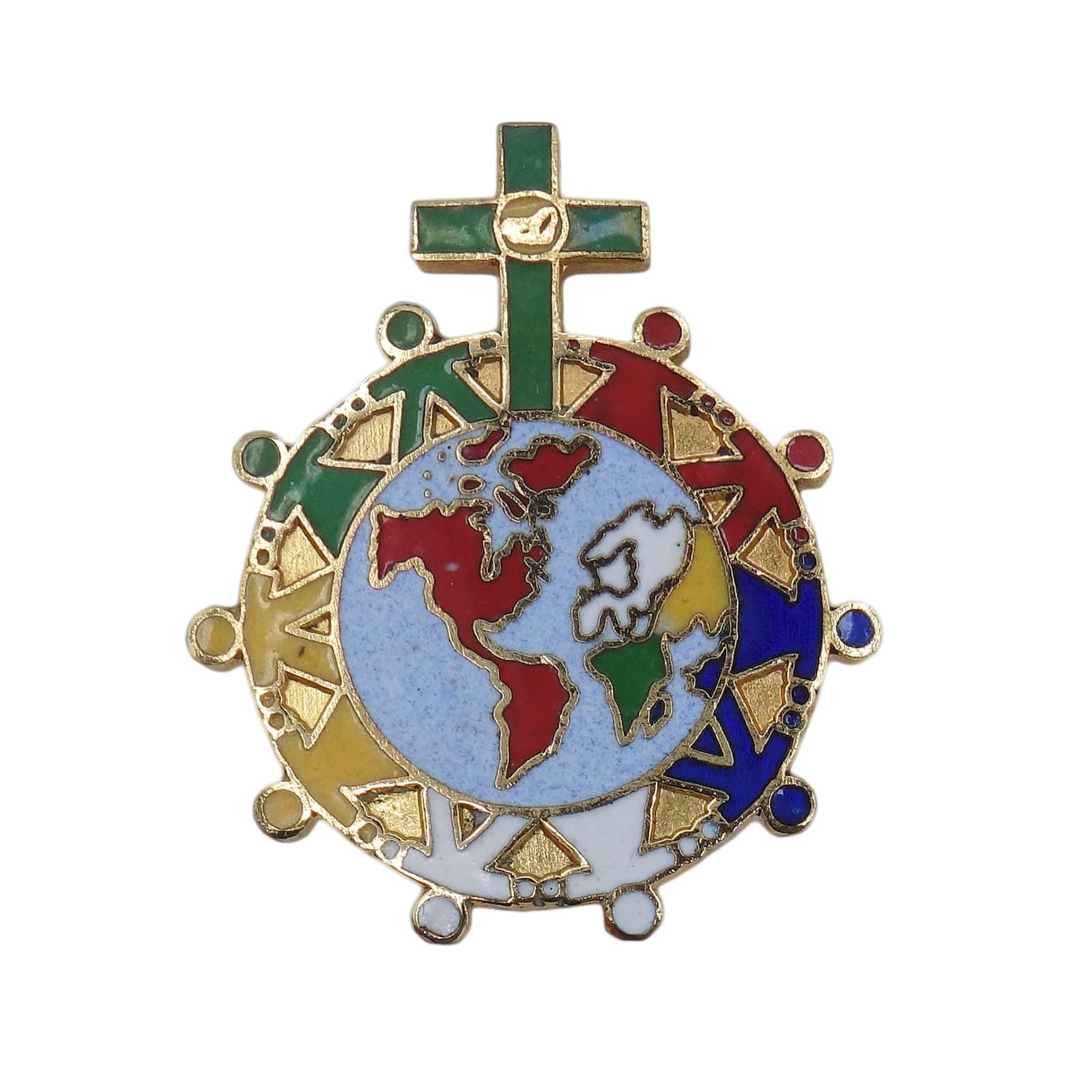【中古】世界地図 十字架 ピンズ 地球儀 手を繋ぐ人 カラフル アメリカ輸入雑貨 ピンバッジ