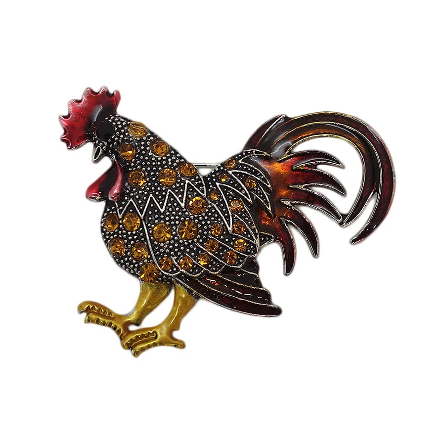 【中古】ニワトリ ブローチ 鶏 ピンバッチ ピンバッジ 鳥 ラインストーン装飾