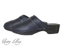 【中古】 訳あり処分 ヨーロッパ Betty May 紺色 本革 × ウッドソール サボ レディース 約24.0cmユーズド木底靴サンダル 古着