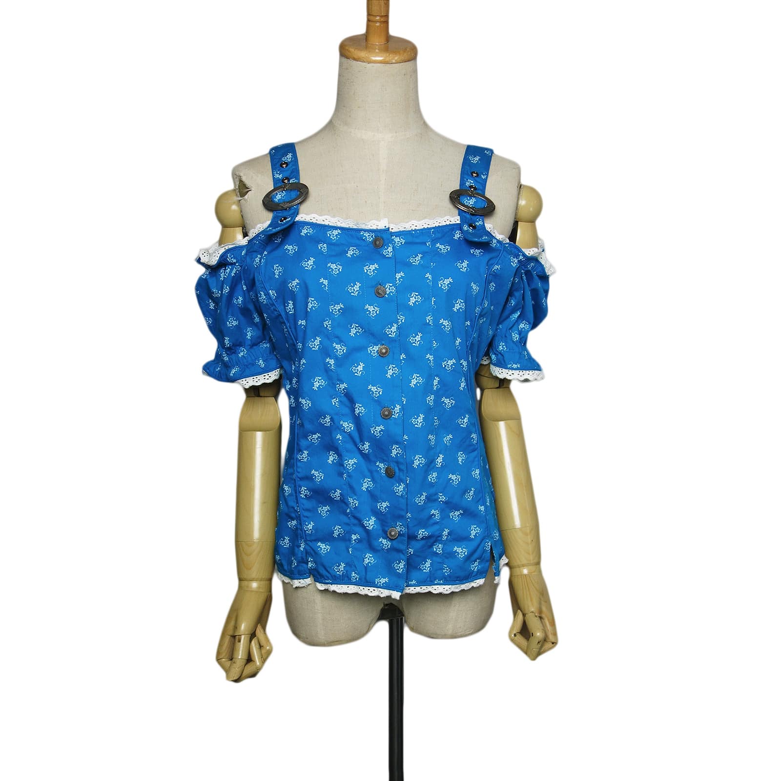 【中古】小花柄 オフショルダー ブラウス チロルブラウス レディース XLサイズ位 ヨーロッパ 古着 民族衣装