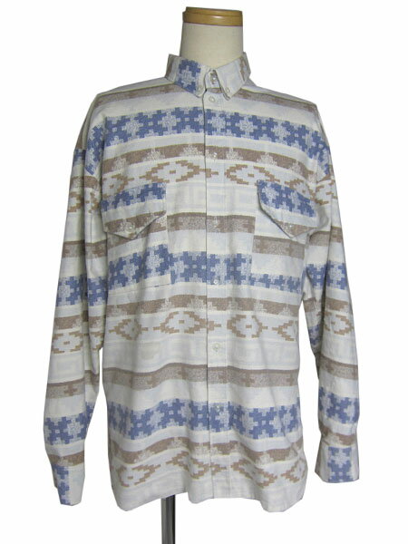【中古】ネイティブ柄 ネルシャツ ウエスタンスタイルシャツ メンズ L〜位 アメリカ輸入古着 レトロ 処..