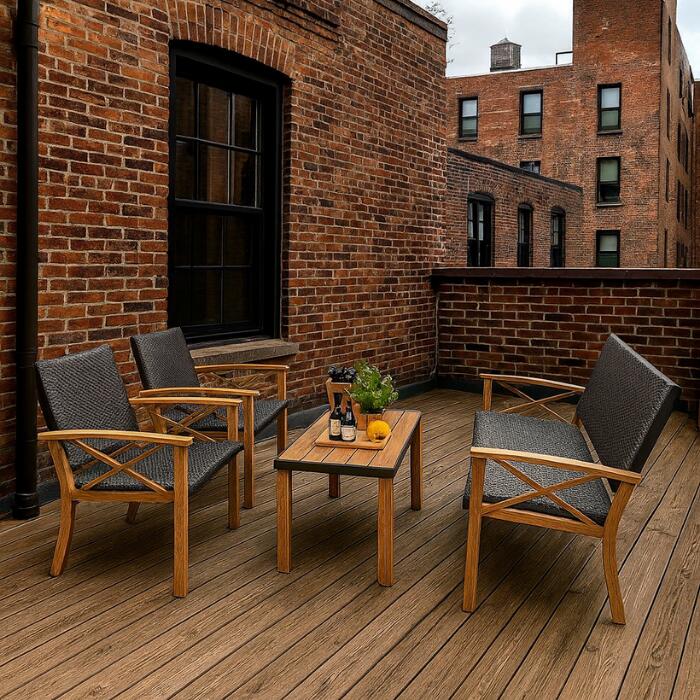 送料無料 ガーデン ソファー テーブル セット ファニチャー 4点 ベンチ 雨ざらし 屋外 お庭 家具 オシャレ バルコニー DEPOS デポス 椅子 イス 机...