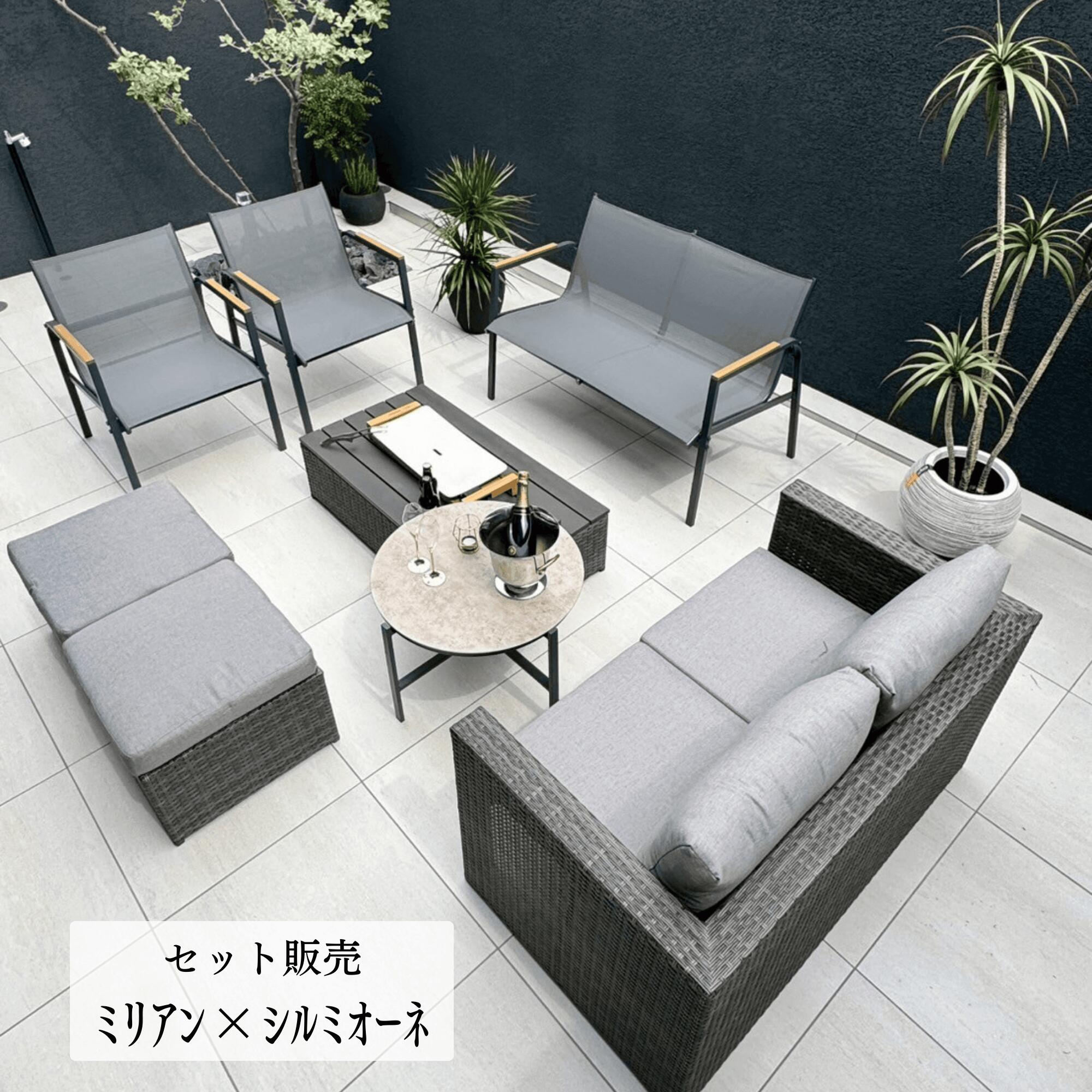 ガーデン テーブル チェア セット 8点 ファニチャー ベンチ 雨ざらし 屋外 コンパクト お庭 家具 オシャレ おしゃれ バルコニー セット DEPOS シル...