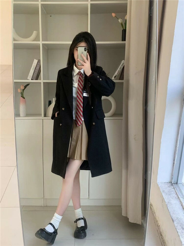 ロングジャケット スクールコート ピーコート スクールジャケット 制服 学生服 長め ロングアウター セットアップ 学生制服 3点セット レディース スクール 学校 ガールズ 中学生 高校生 衣装