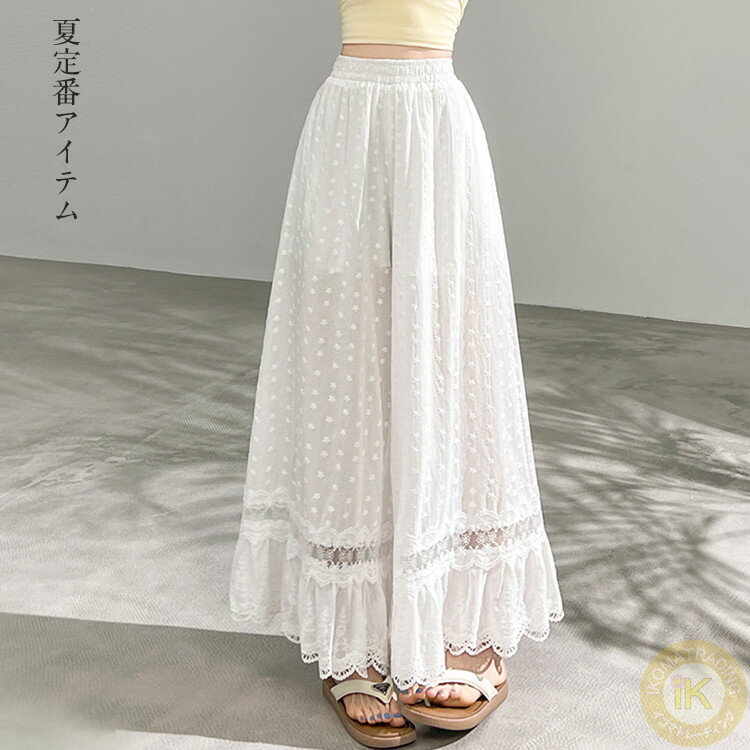 乐天商城 - レース 透かし ワイドパンツ レディース 夏用 パンツ ゆったり カジュアル 薄手 おしゃれ
