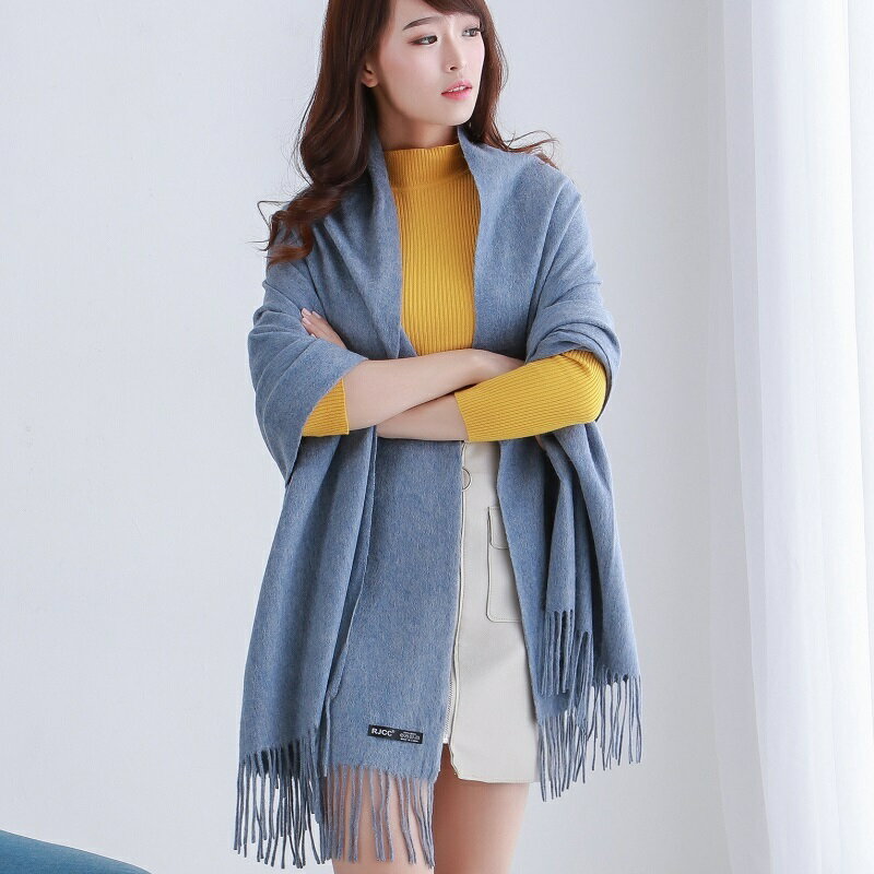 新入荷 上質ラムウール100%♪ラグジュアリー 男女問わず 定番 厚手大判ストール ショール 暖かマフラー♪トレンド明るいブルー