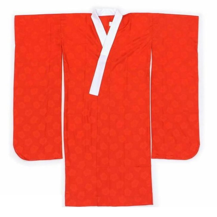 長襦袢 振袖用 和風館などの仕様 梅の地紋 赤オレンジ 白半衿付き