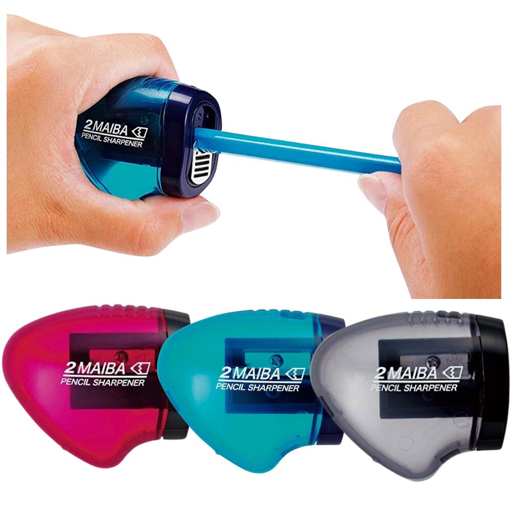 鉛筆削り 手動 子供 2枚刃鉛筆削り コンパクト ピンク ブルー ブラック クツワ