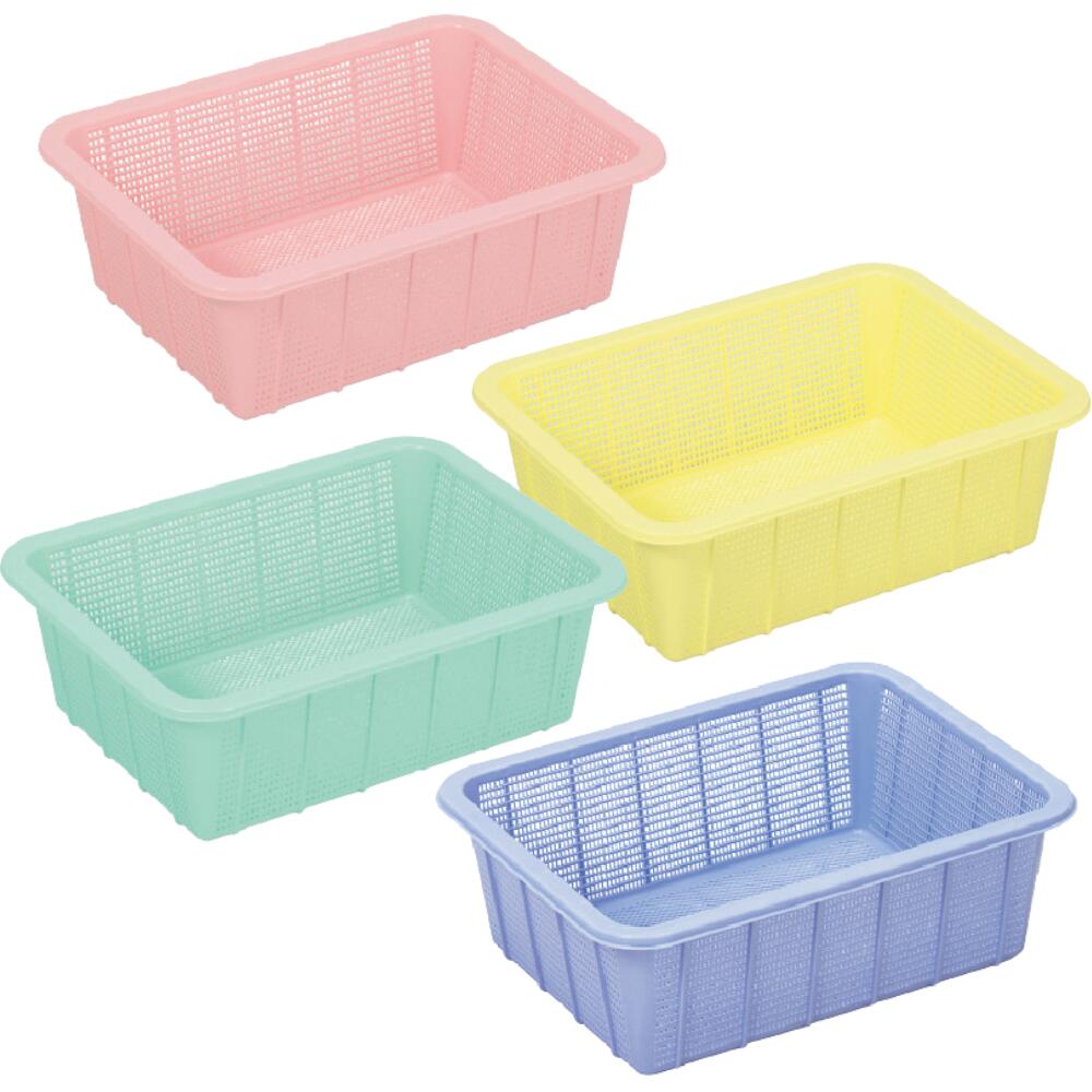 かご 収納かご アシスト抗菌角ざる 深型 大 グリーン ピンク イエロー ブルー 新輝合成